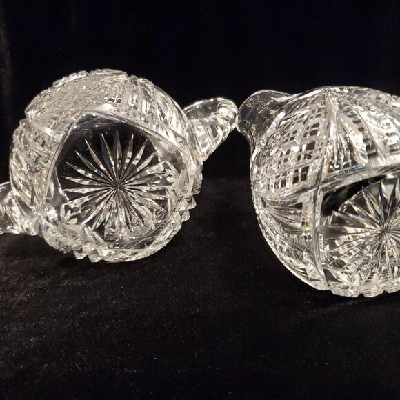 L@@K Vintage Creamer and Sugar Set Cut Glass Heavy Crystal Set Sawtooth Edge - Picture 8 of 8